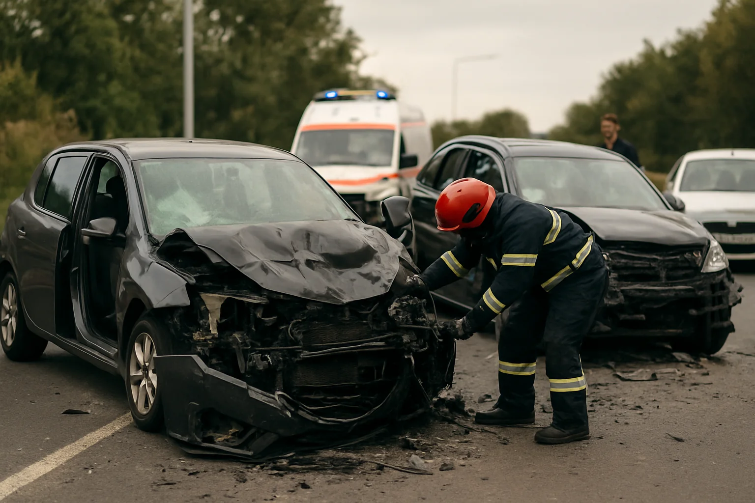 Accident cu trei mașini în Eforie Nord: O persoană blocată