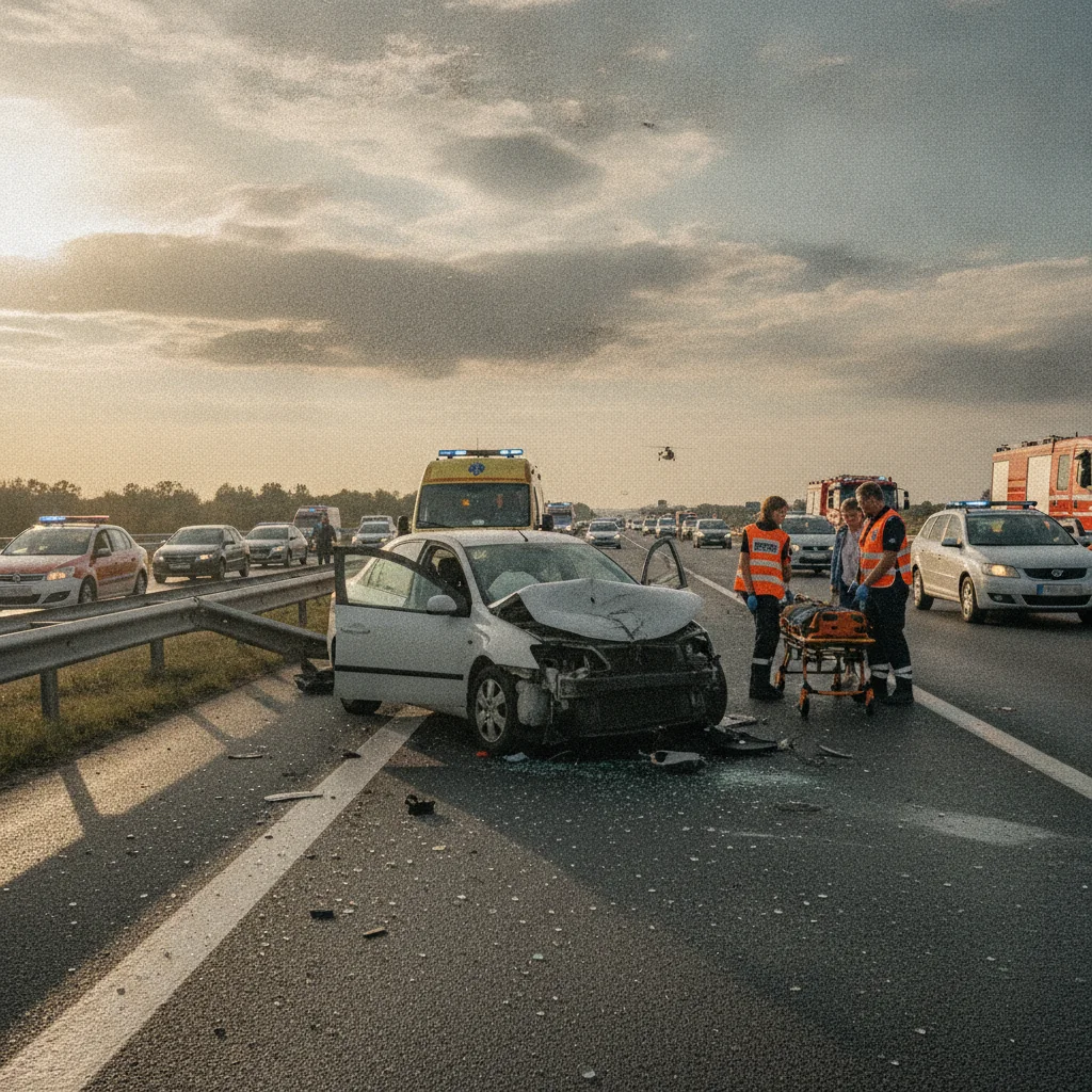 Accident pe A2, la Glina: trei mașini implicate, o bandă blocată