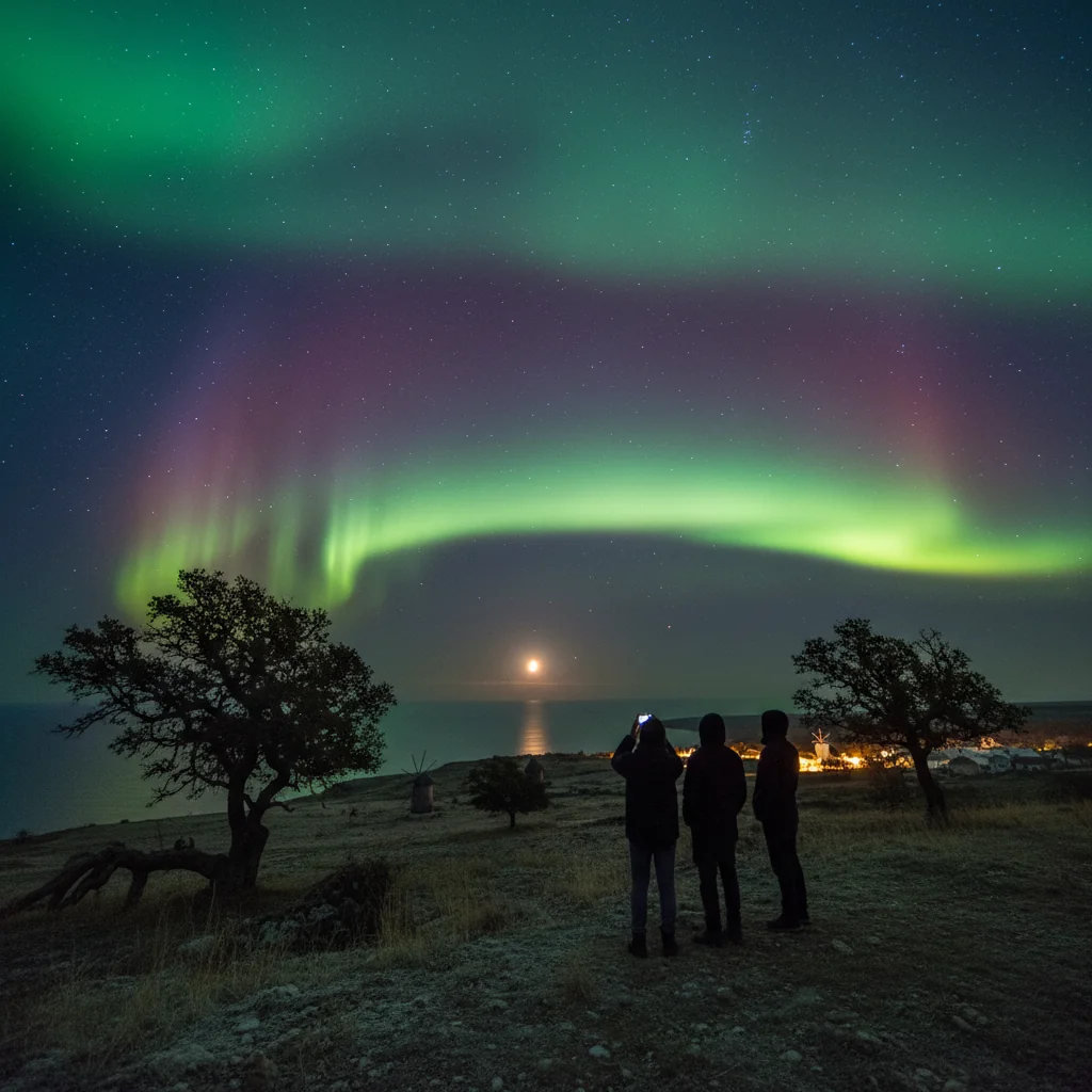 Aurora boreală vizibilă din Constanța și alte zone din Dobrogea, pe fondul unei activități geomagnetice intense