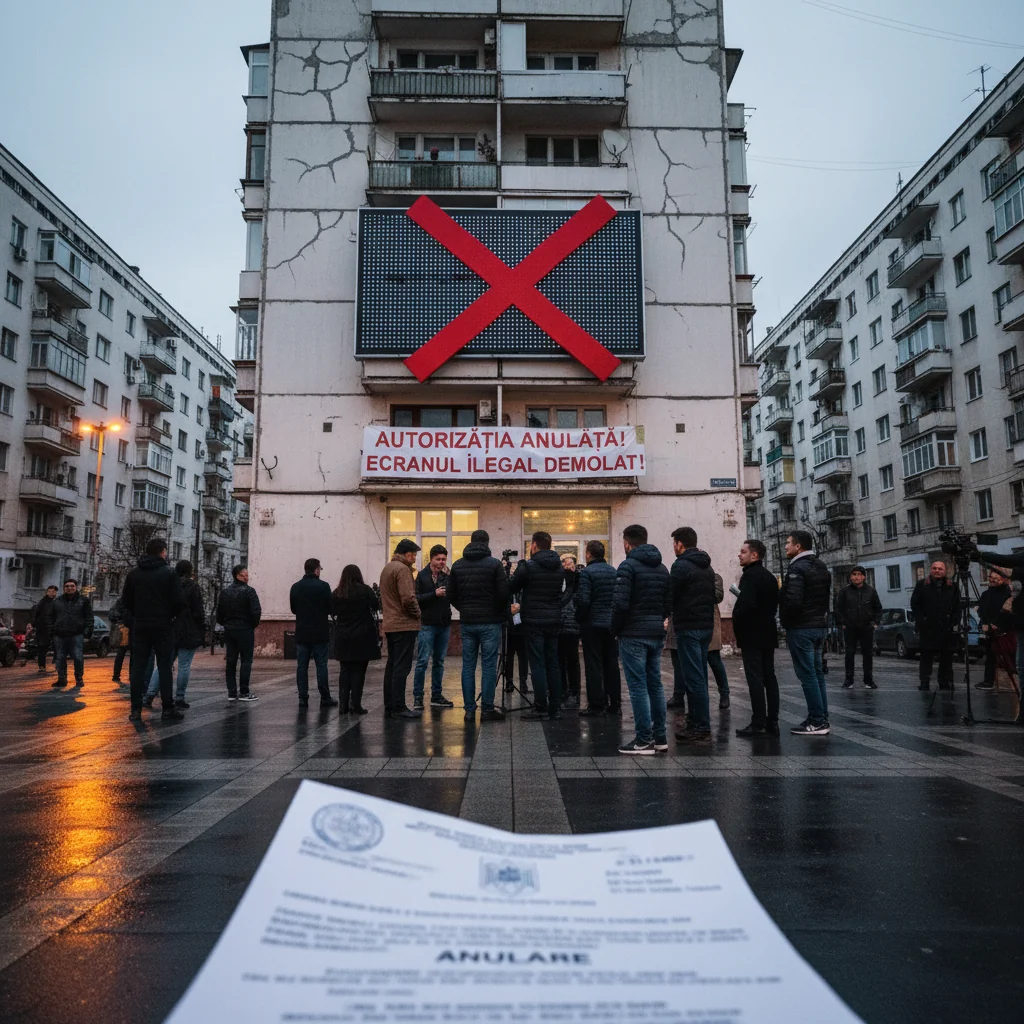 Autorizația ecranului LED de pe blocul din zona Capitol, în pericol de anulare definitivă după decizia Tribunalului privind dimensiunea ilegală