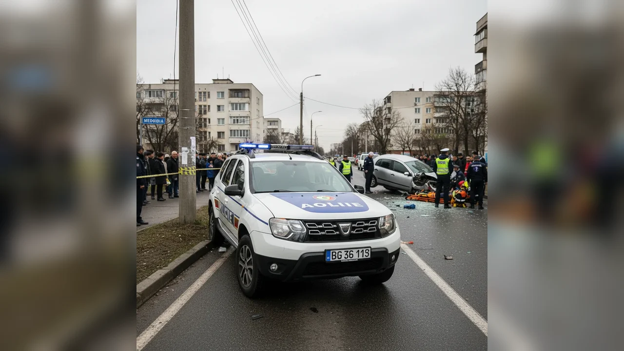 Autospecială de poliție implicată într-un accident rutier la Medgidia, județul Constanța