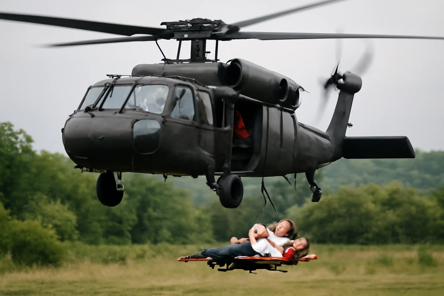 Elicopterul Black Hawk aduce mamă și fiu răniți din Bulgaria în România după accident rutier grav la granița românească