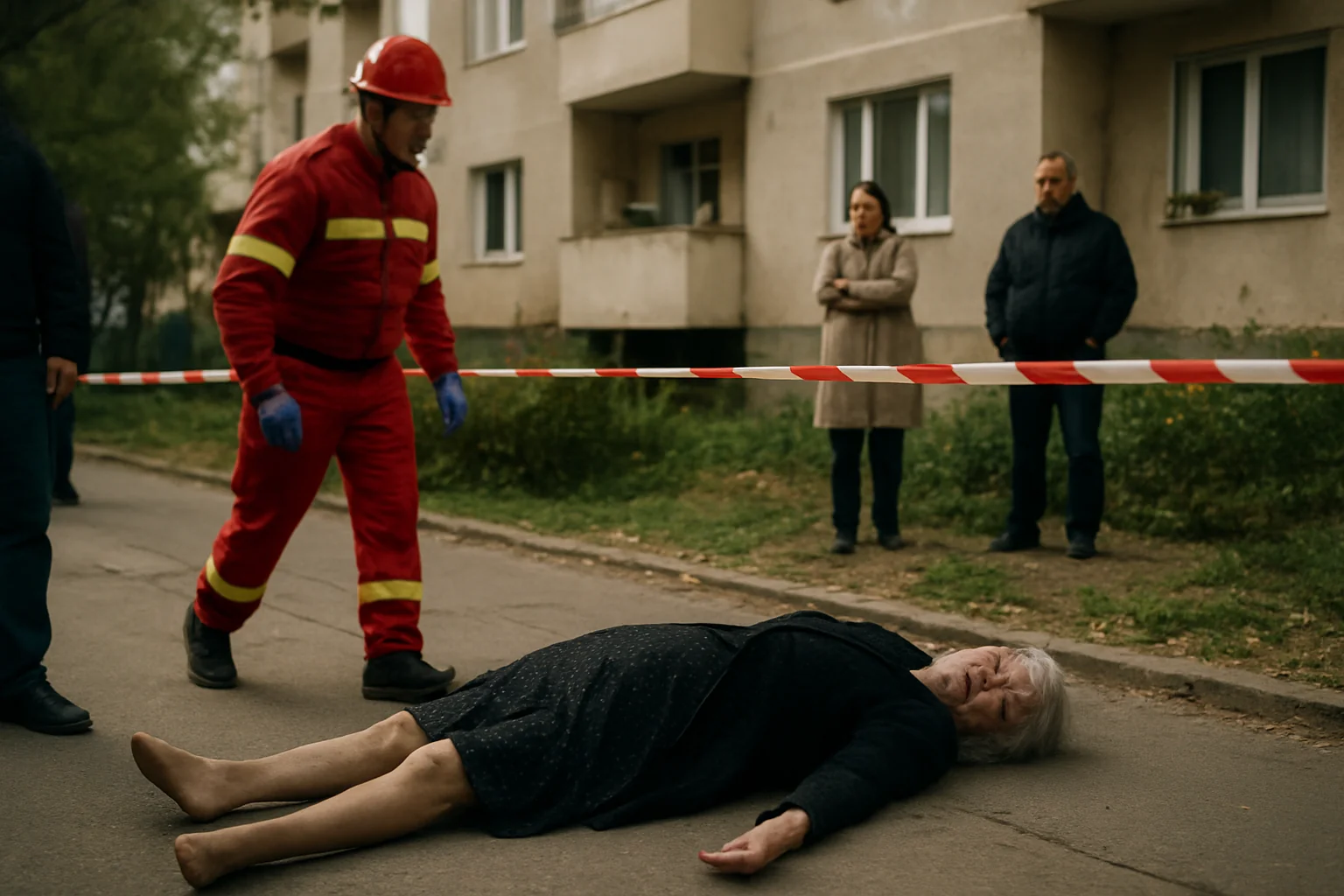 Femeie de 95 de ani, prinsă după o cădere dintr-un bloc