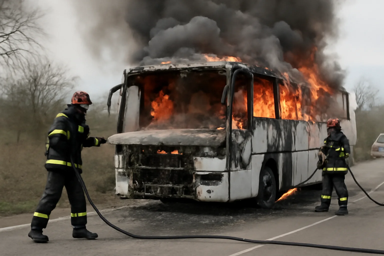 Incendiu devastator la un autocar cu pasageri în Tulcea