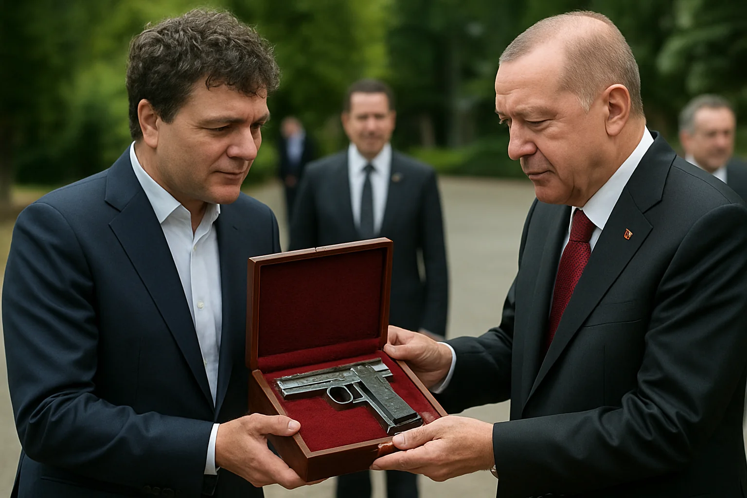 Nicușor Dan a primit un pistol Gumusay cadou la Summitul NATO