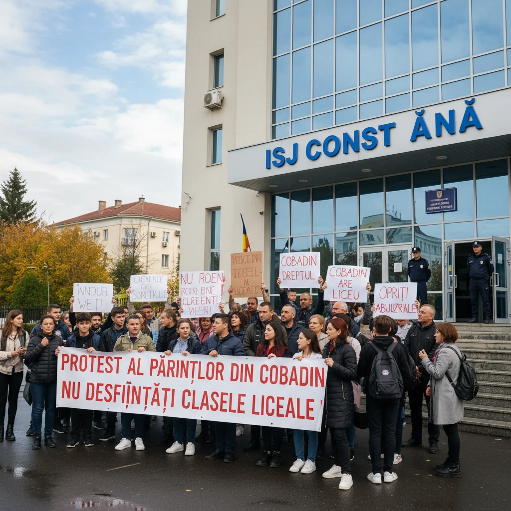 Părinți din Cobadin au protestat la Constanța împotriva desființării unor clase de liceu
